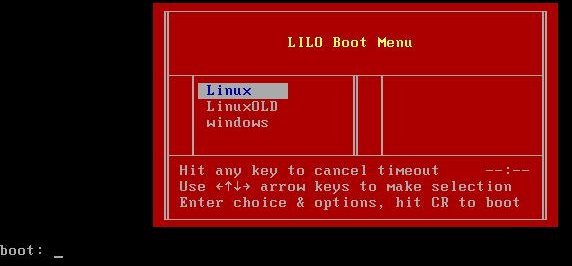 Lilo Boot Menu